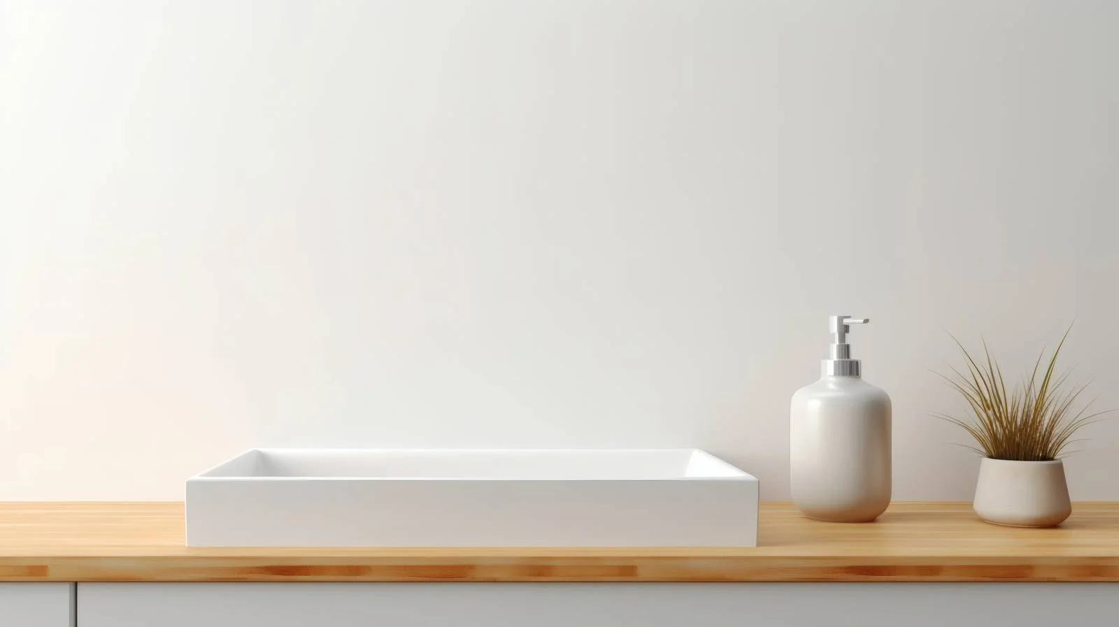 Minimalist table top with blurred bathroom — free download from Dotvec