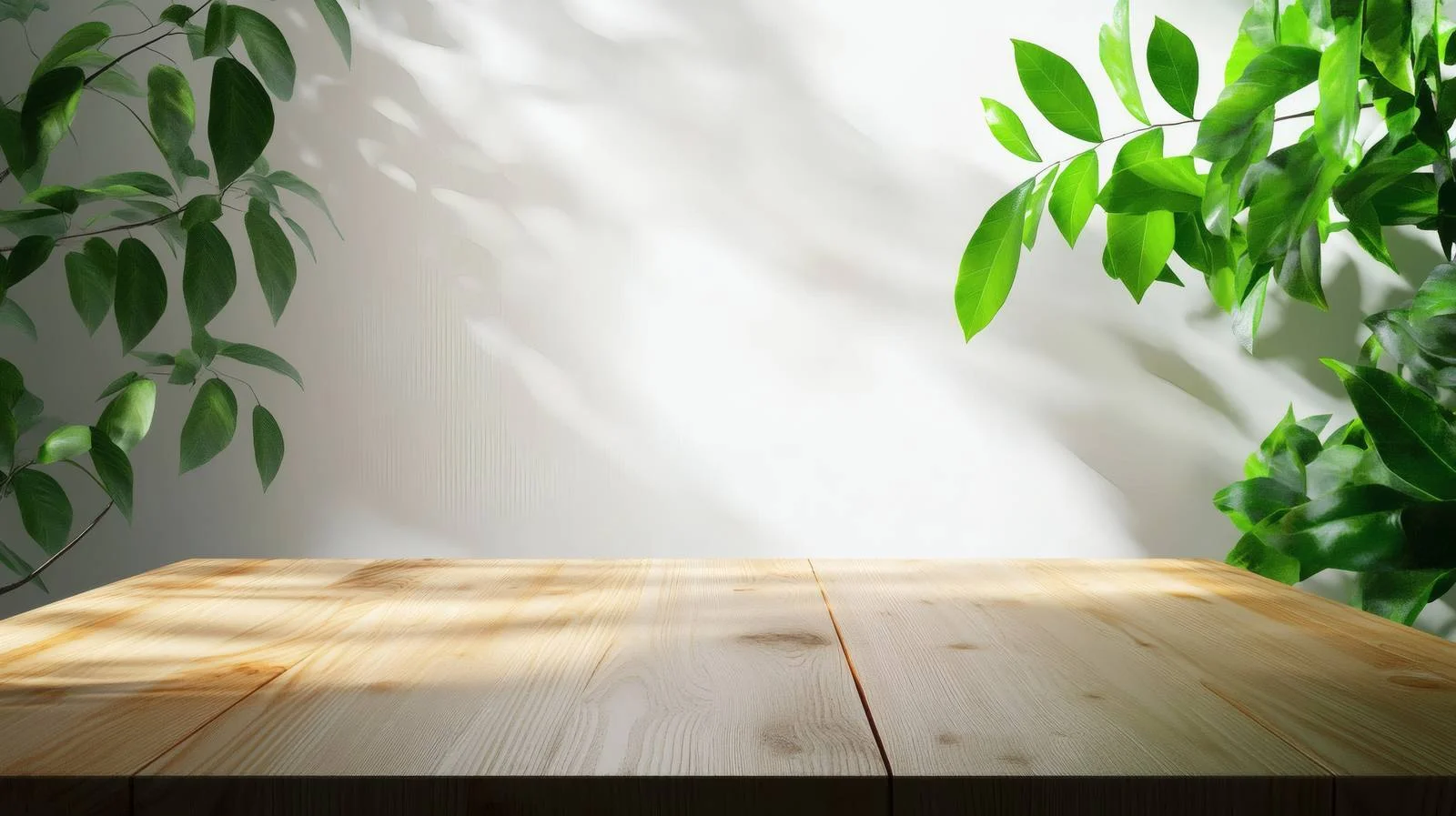 Minimalist Tabletop with Green Leaves on White — free download from Dotvec