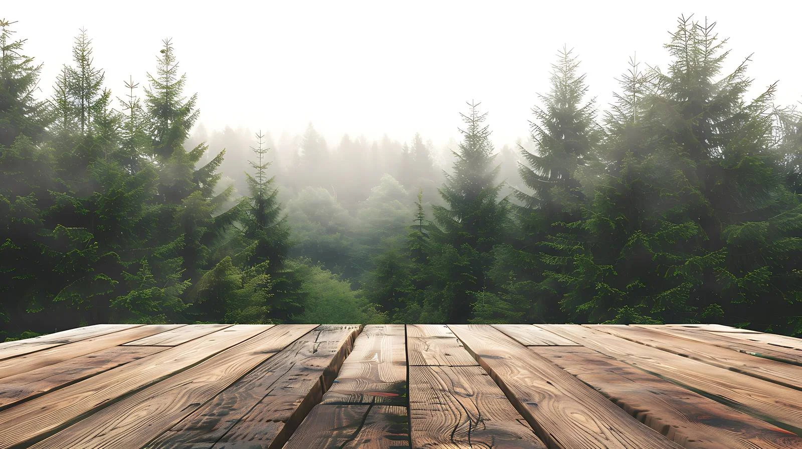 Serenity wooden table amidst lush woodland — free download from Dotvec
