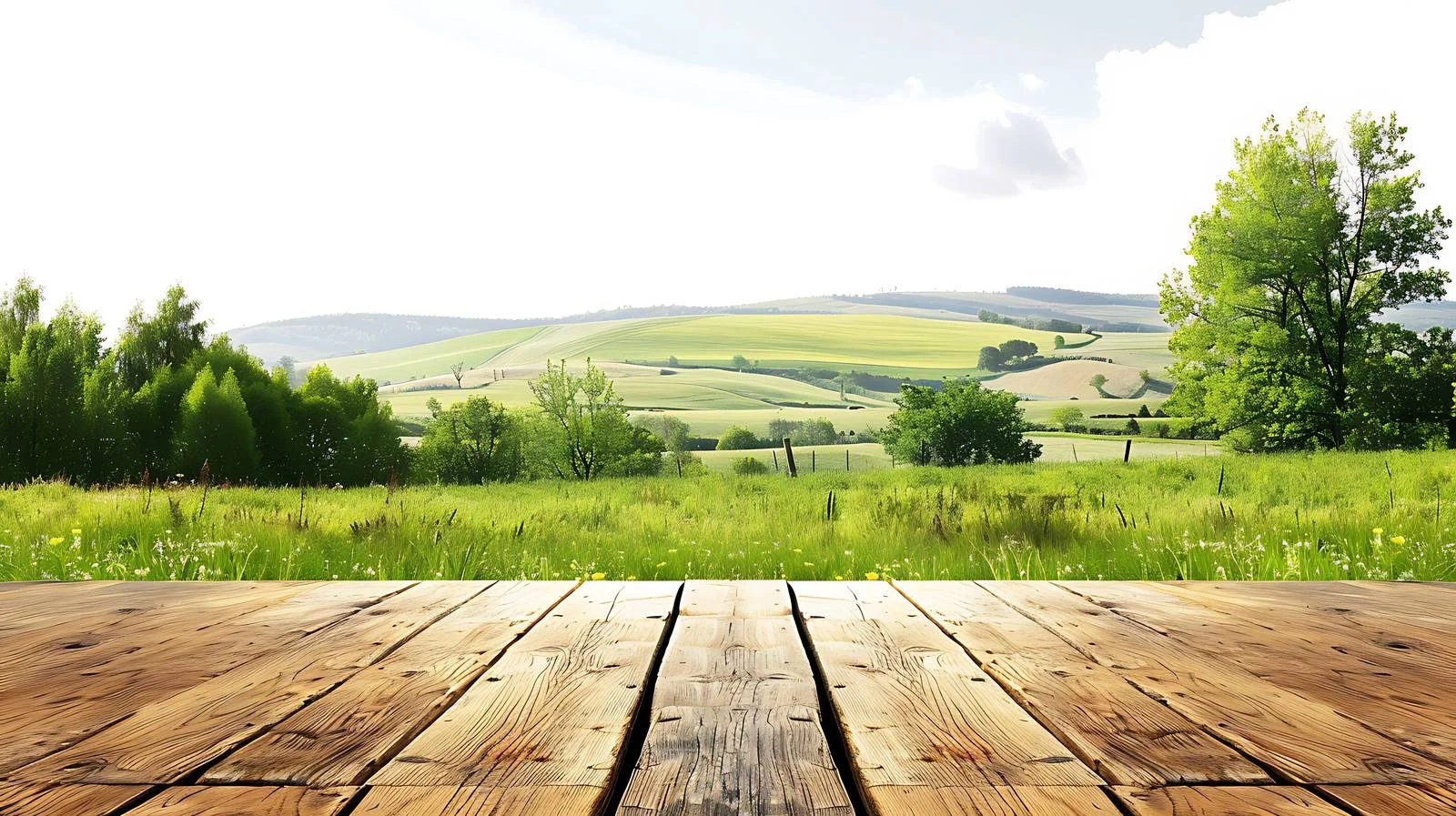 Rustic Wooden Table Overlooking Summer Countryside — free download from Dotvec
