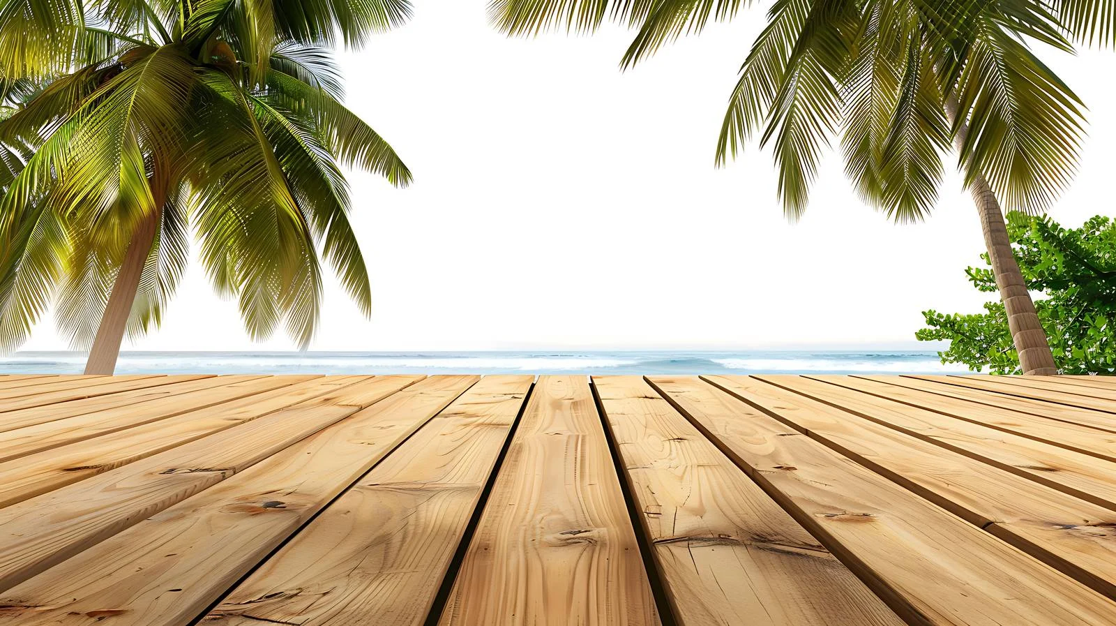 Serene beach theme on wooden table — free download from Dotvec