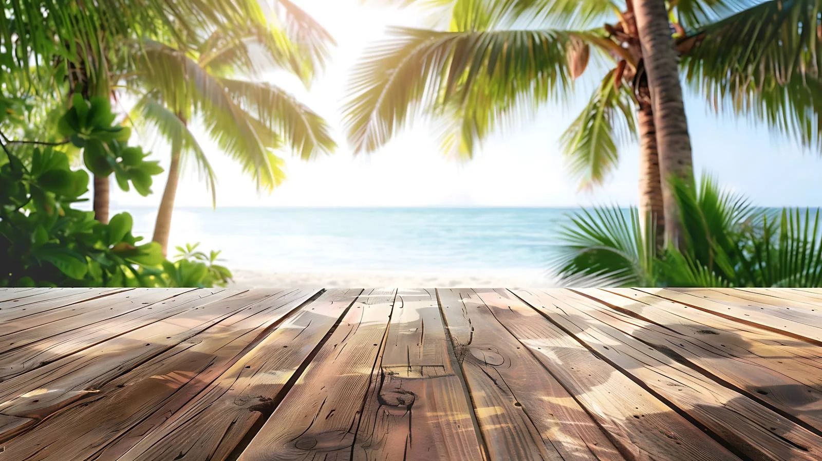 Tranquil Tropical Beach Theme on Wood Table — free download from Dotvec
