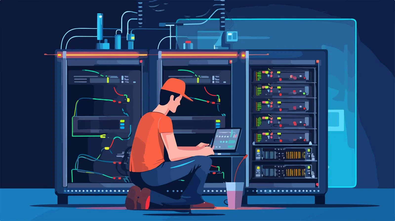 Technician adjusting server network connections — free download from Dotvec