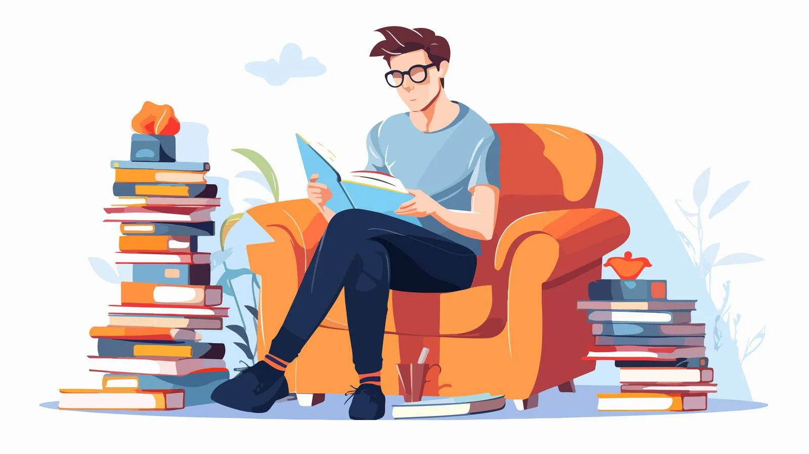 Eager Man Reading Book on Sofa — free download from Dotvec