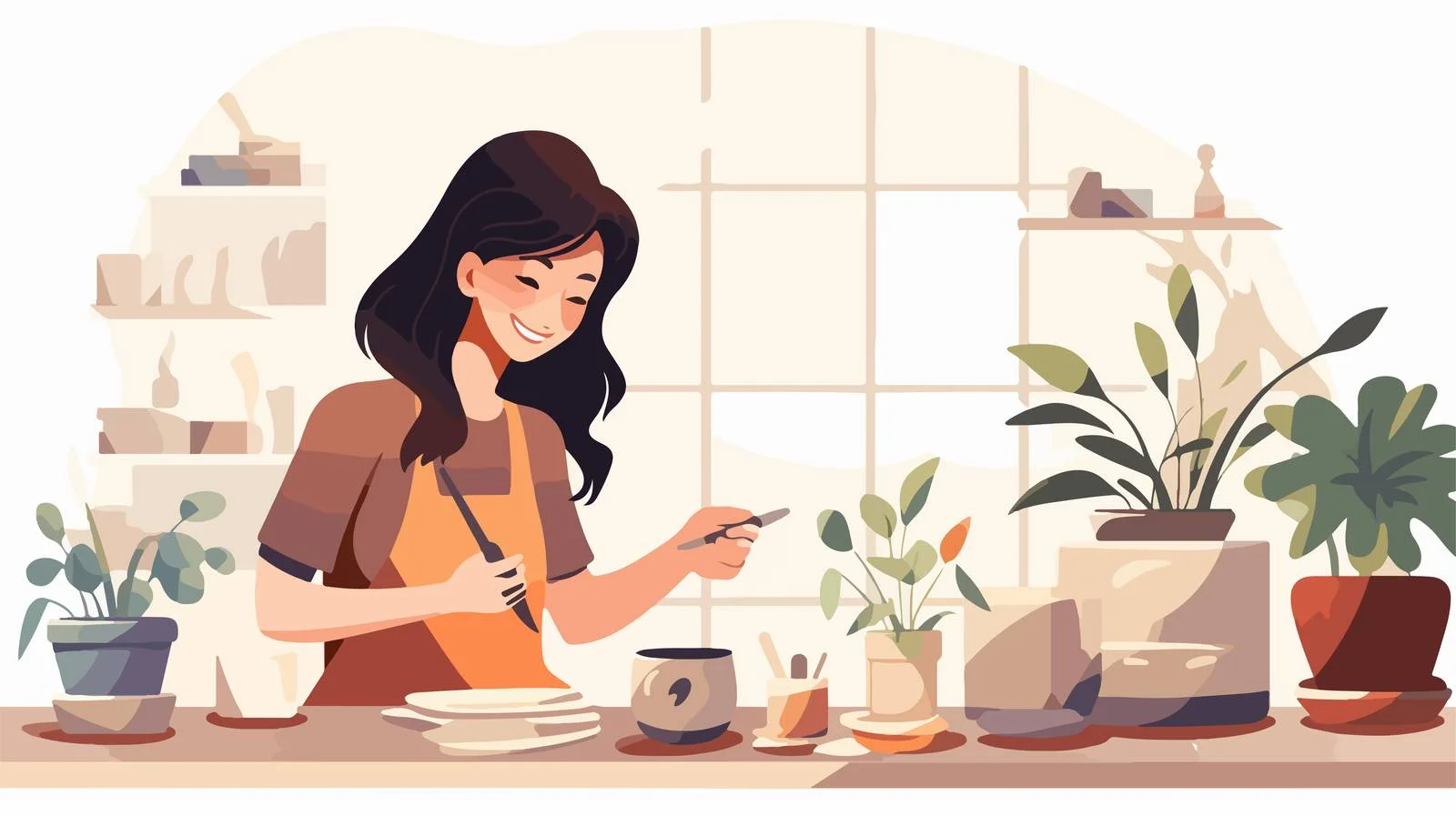 Energetic woman crafting ceramic pot design — free download from Dotvec