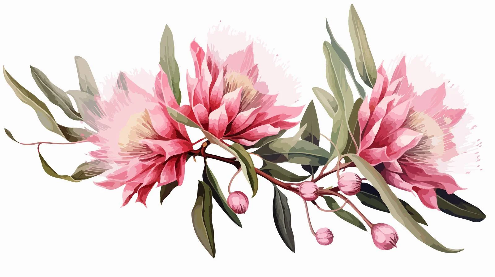 Eucalyptus Pink Blossom Hand Sketch on White — free download from Dotvec