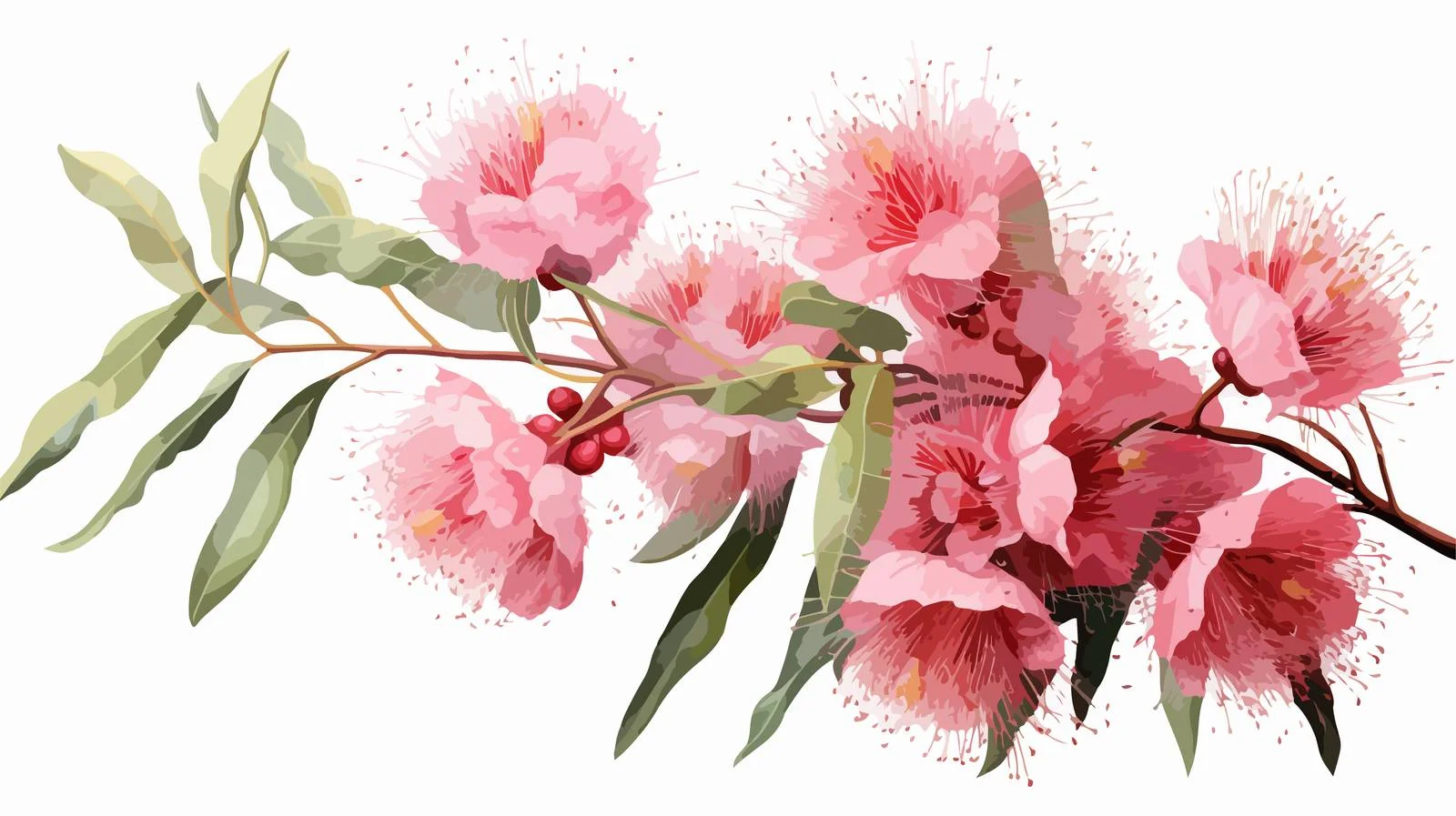 Elegant Eucalyptus Pink Floral Sketch on White — free download from Dotvec
