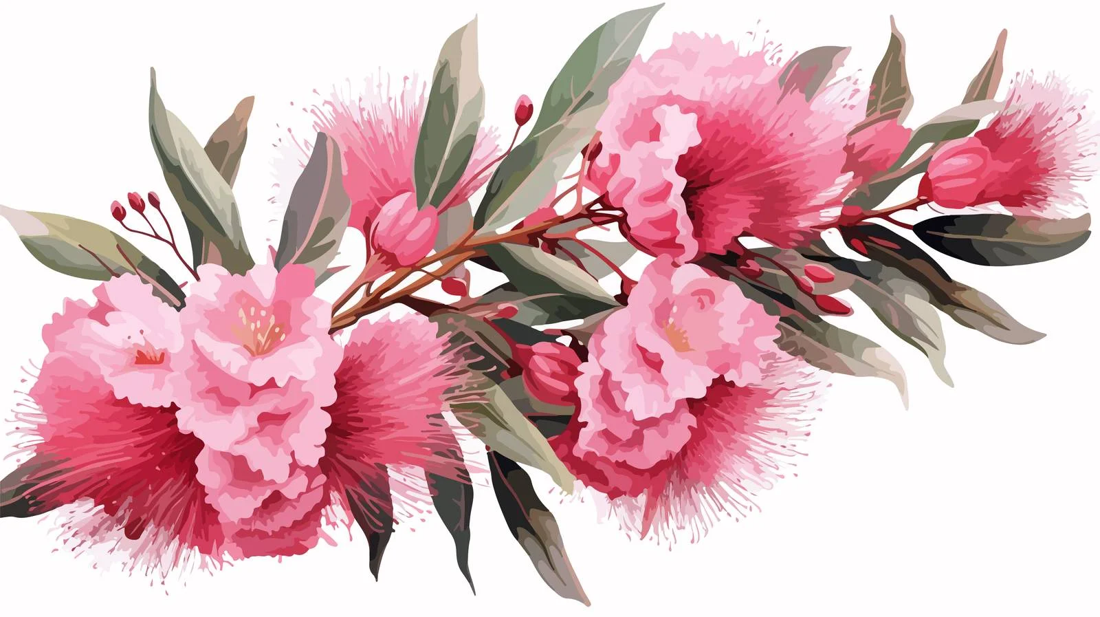 Exquisite Eucalyptus Pink Floral Sketch on White — free download from Dotvec