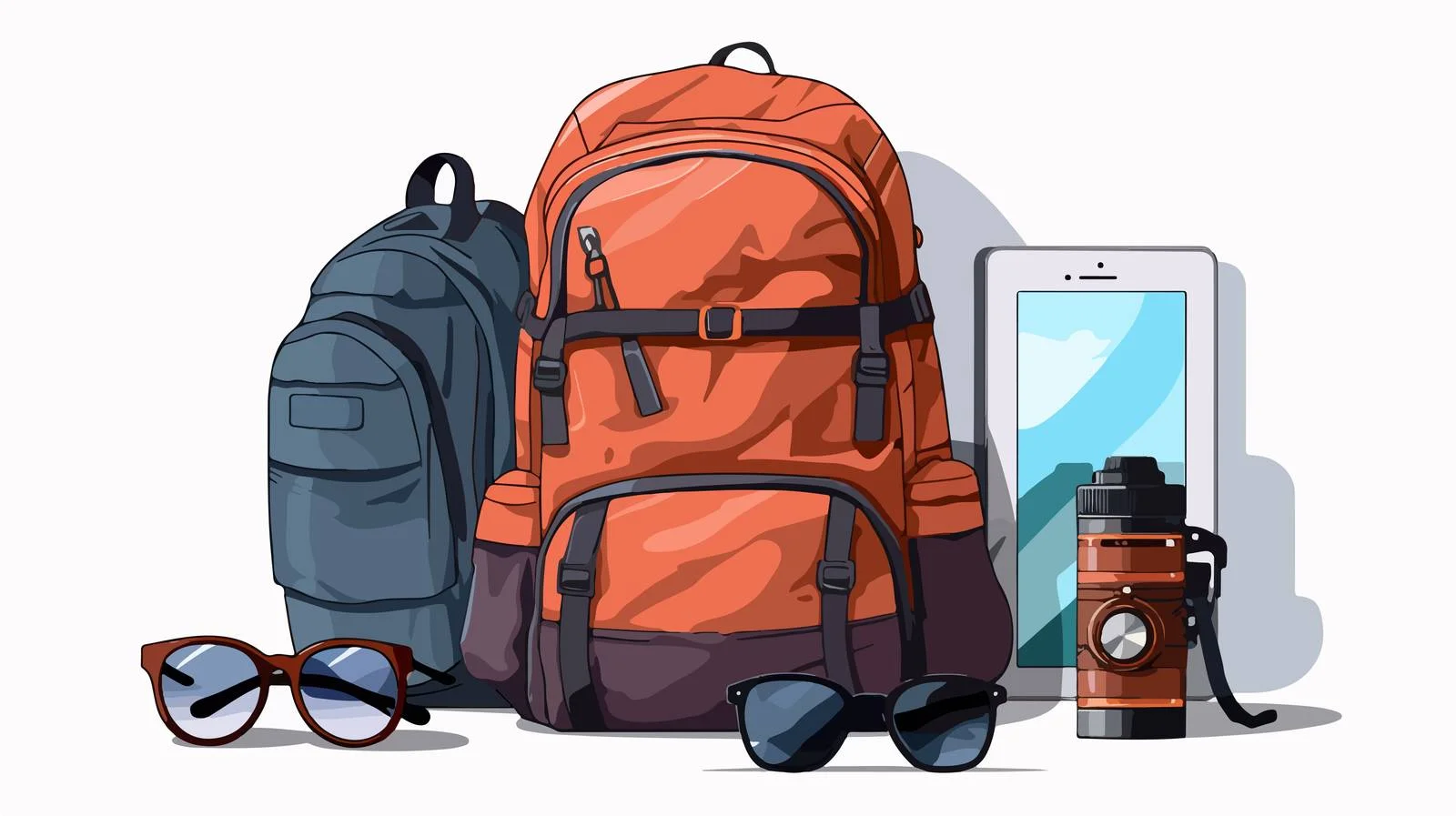 Essential travel items: Tourist bag and accessories — free download from Dotvec