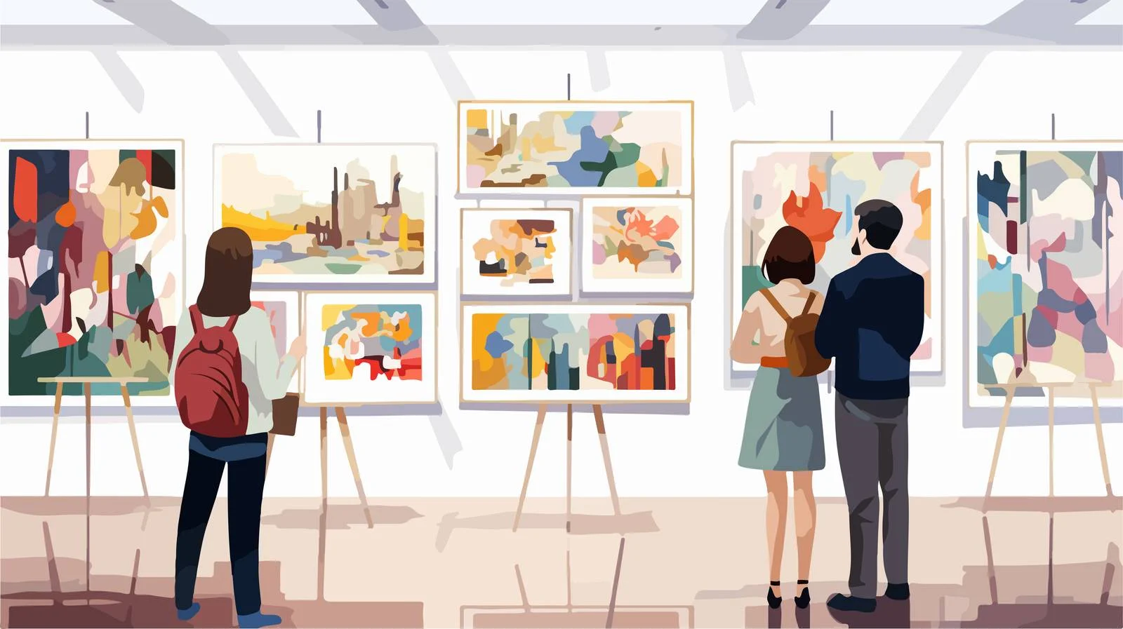 Contemporary Art Gallery Visitors Admiring Abstract Artwork — free download from Dotvec