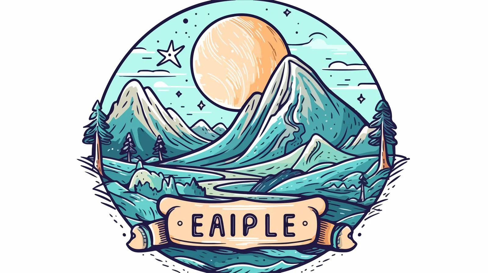 Nature Exploration Badge with Moonlit Mountains — free download from Dotvec