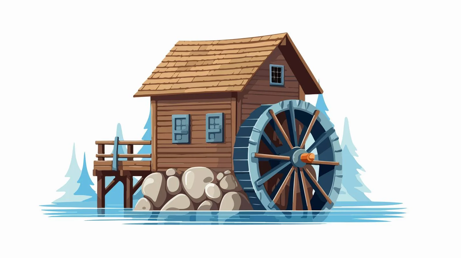 Watermill Facade with Rotating Wheel Isolated — free download from Dotvec