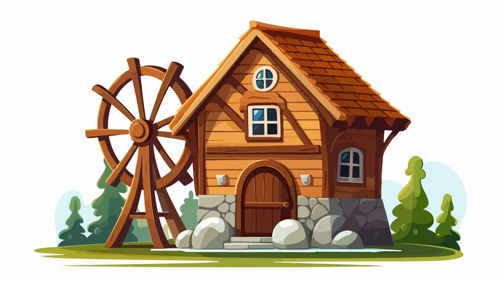 Old Watermill with Spinning Wheel Isolated — free download from Dotvec