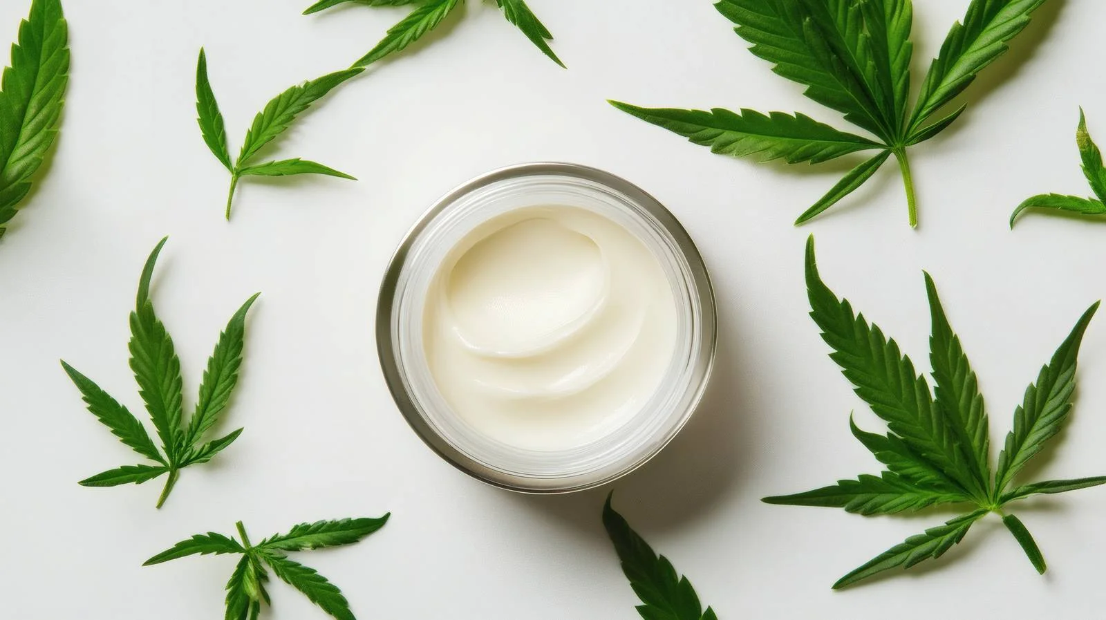 Organic Face Cream with Hemp Leaves on White Background — free download from Dotvec
