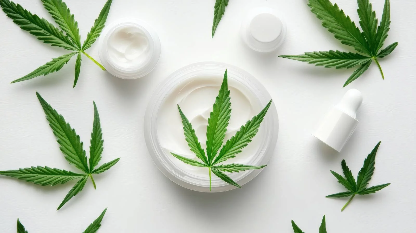 Organic Hemp Leaves and Face Cream on White — free download from Dotvec