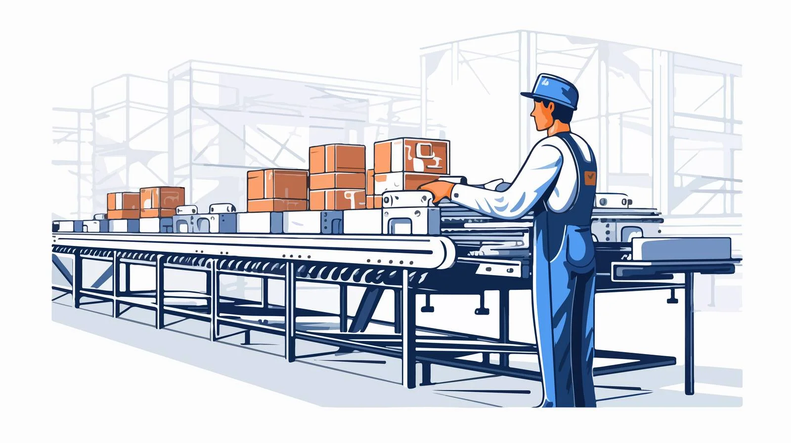 Industrial Conveyor Moving Boxes with Worker — free download from Dotvec