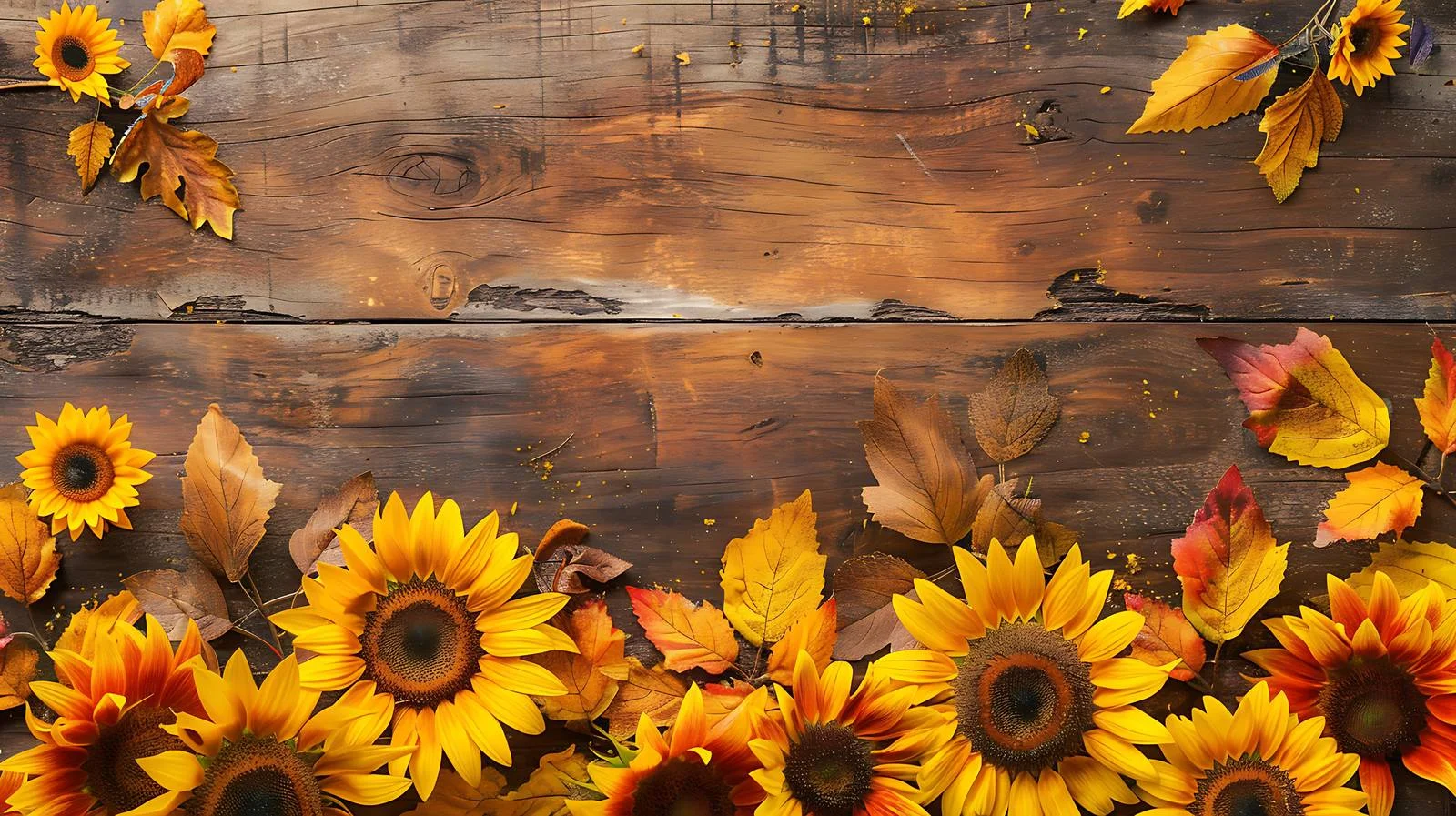 Sunflower Border on Distressed Wood Background — free download from Dotvec