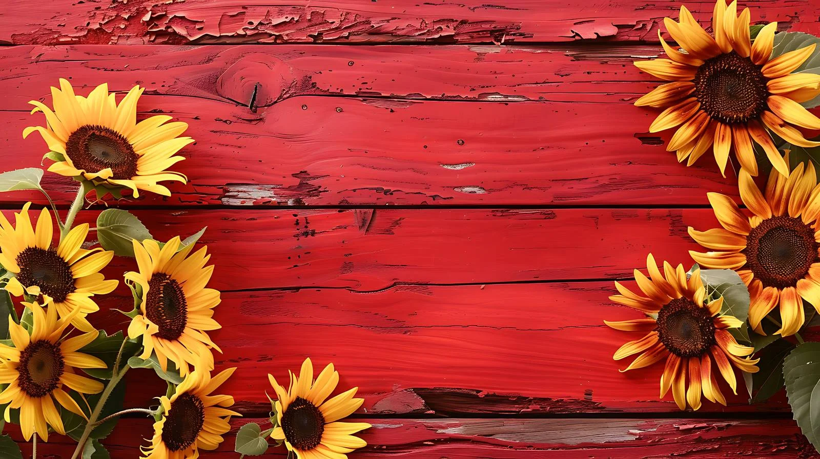 Sunflower Fall Border on Red Wood — free download from Dotvec
