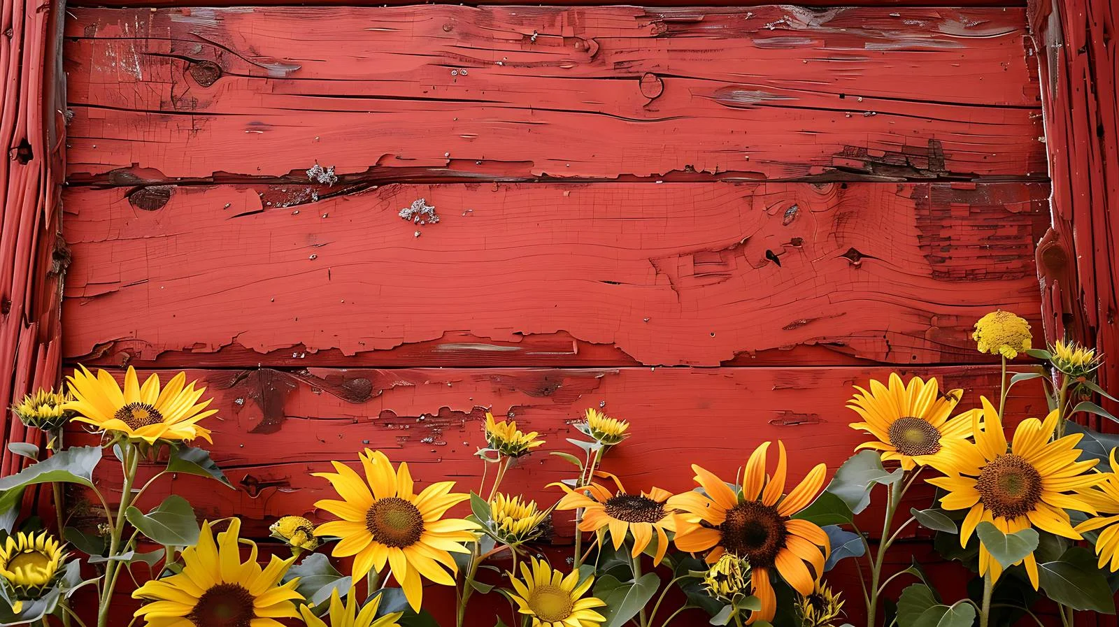 Autumn Sunflower Border on Red Wood — free download from Dotvec