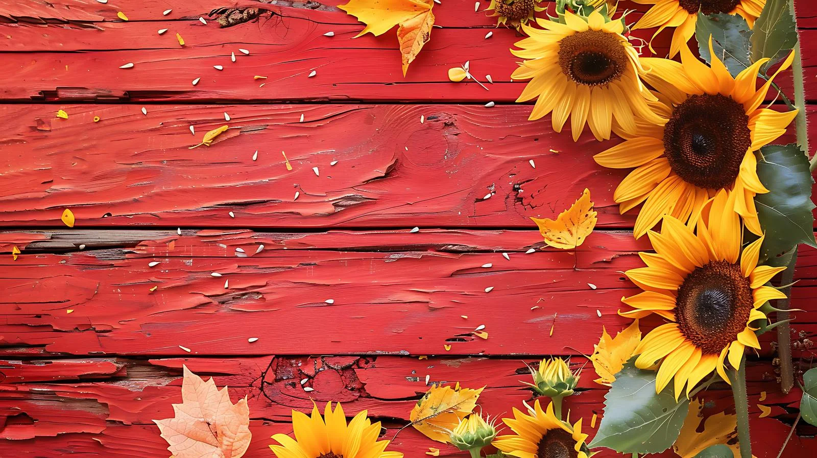 Sunflower Fall Border on Red Wood — free download from Dotvec