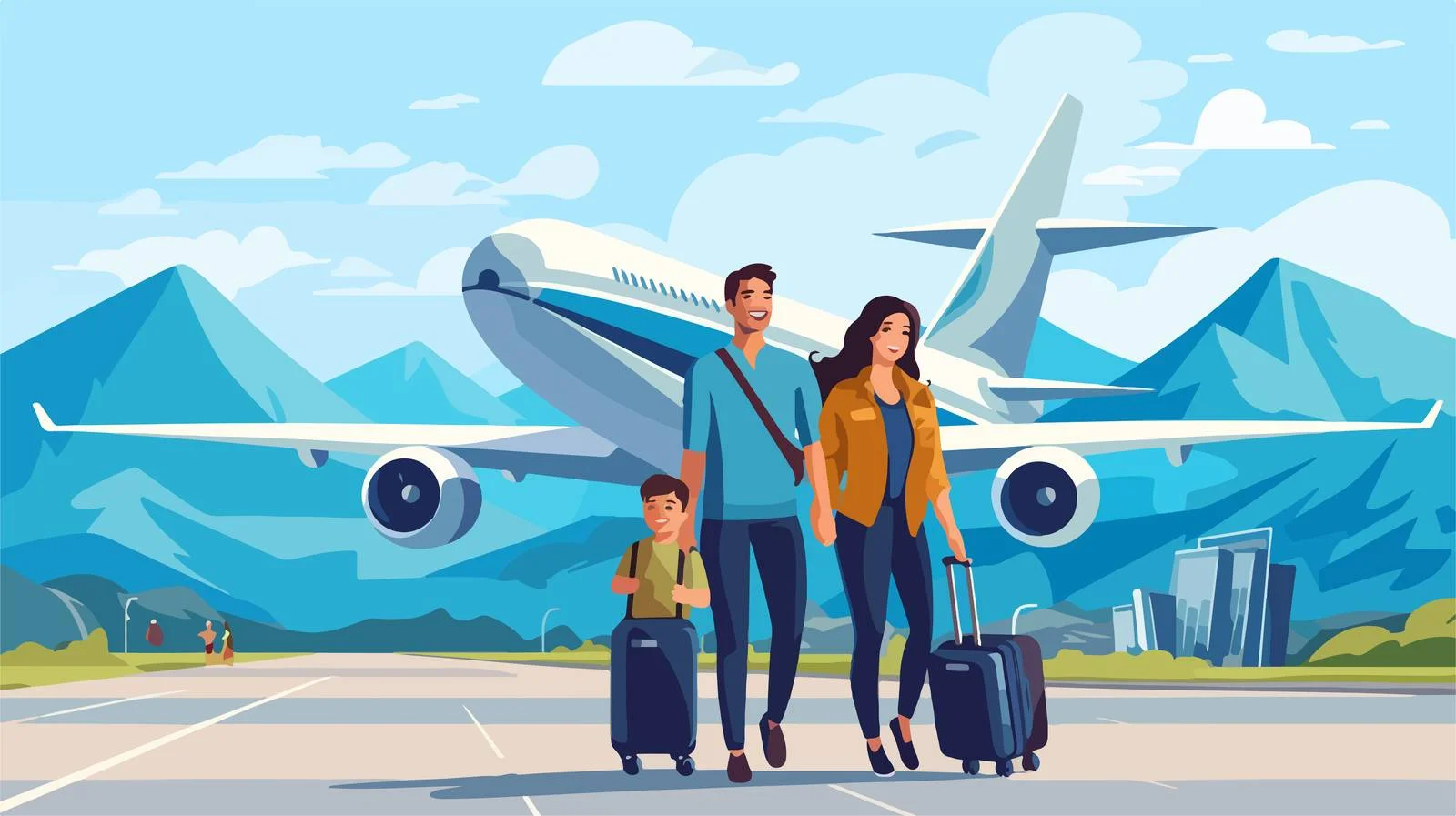 Modern Family Travel Scene at Airport — free download from Dotvec
