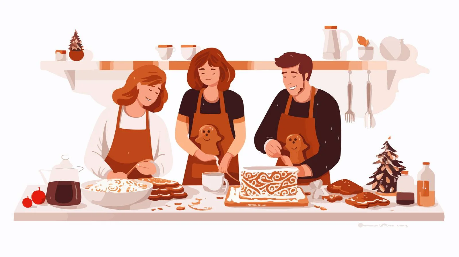 Festive Family Baking Gingerbread Cookies Together — free download from Dotvec