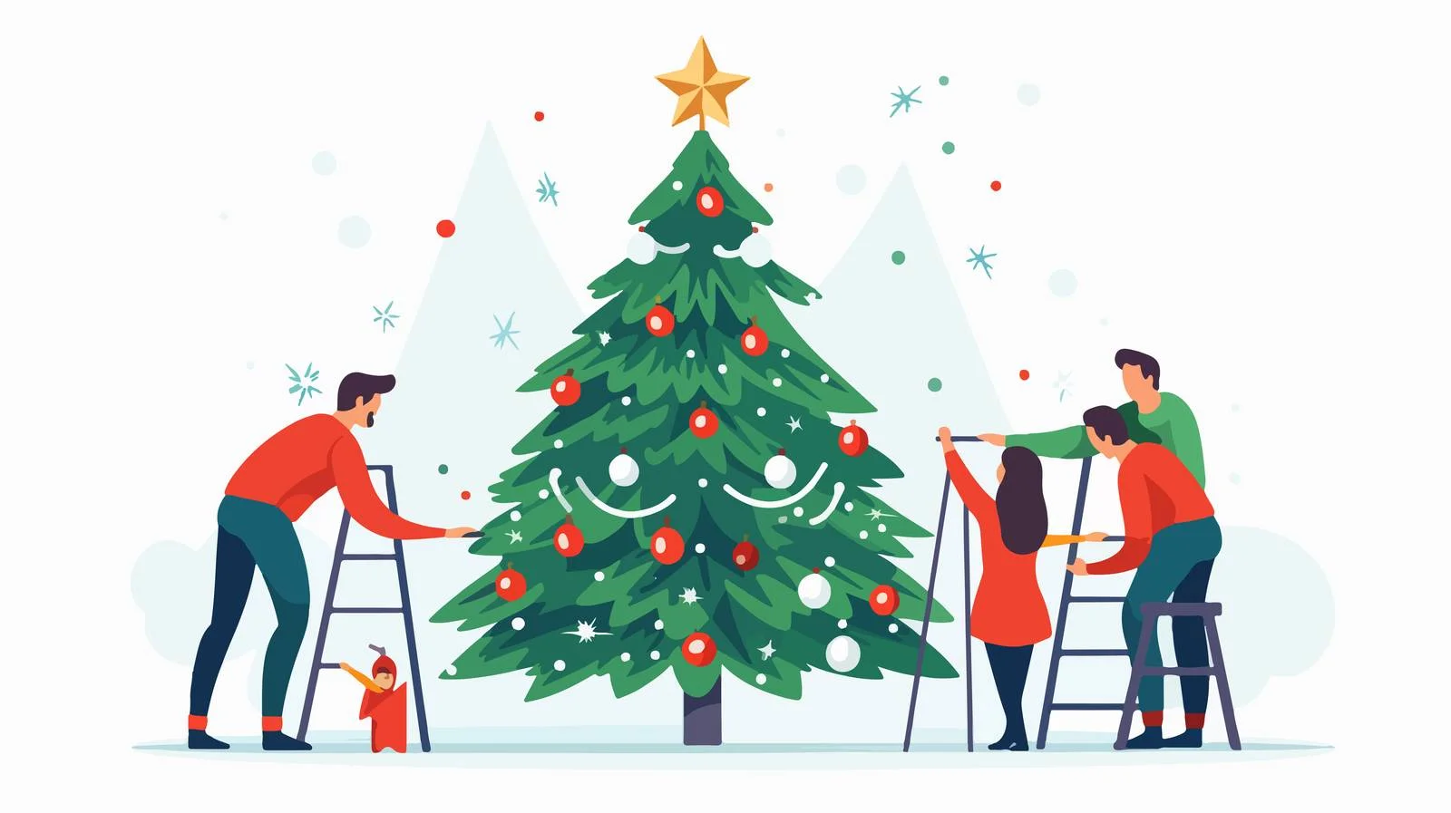 Family embarking on Christmas tree decoration — free download from Dotvec