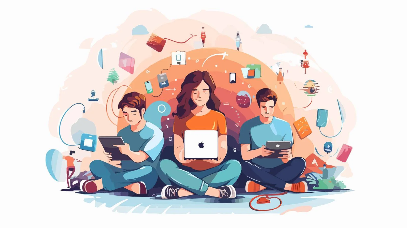 Digital dependence in families: Vector illustration — free download from Dotvec