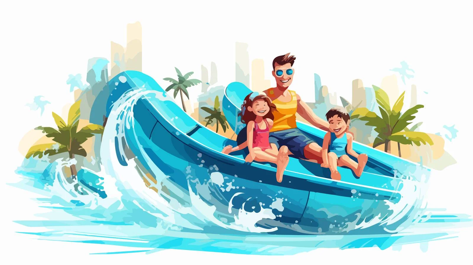 Joyful Family Enjoying Aqua Park Waterslide — free download from Dotvec