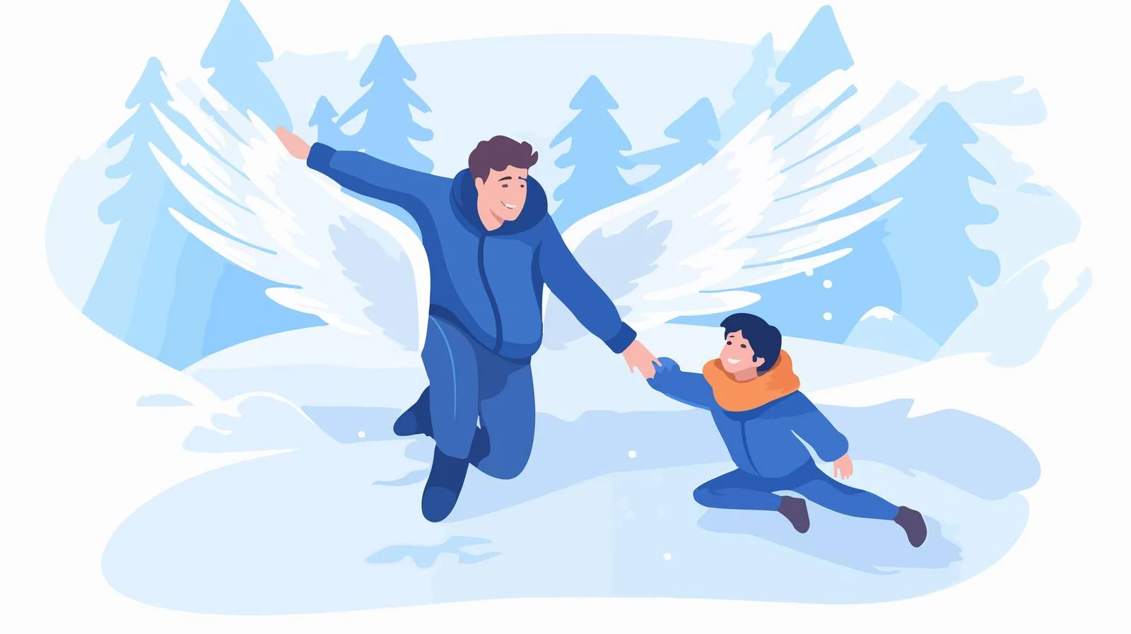 Winter Family Creating Snow Angel Outlines — free download from Dotvec