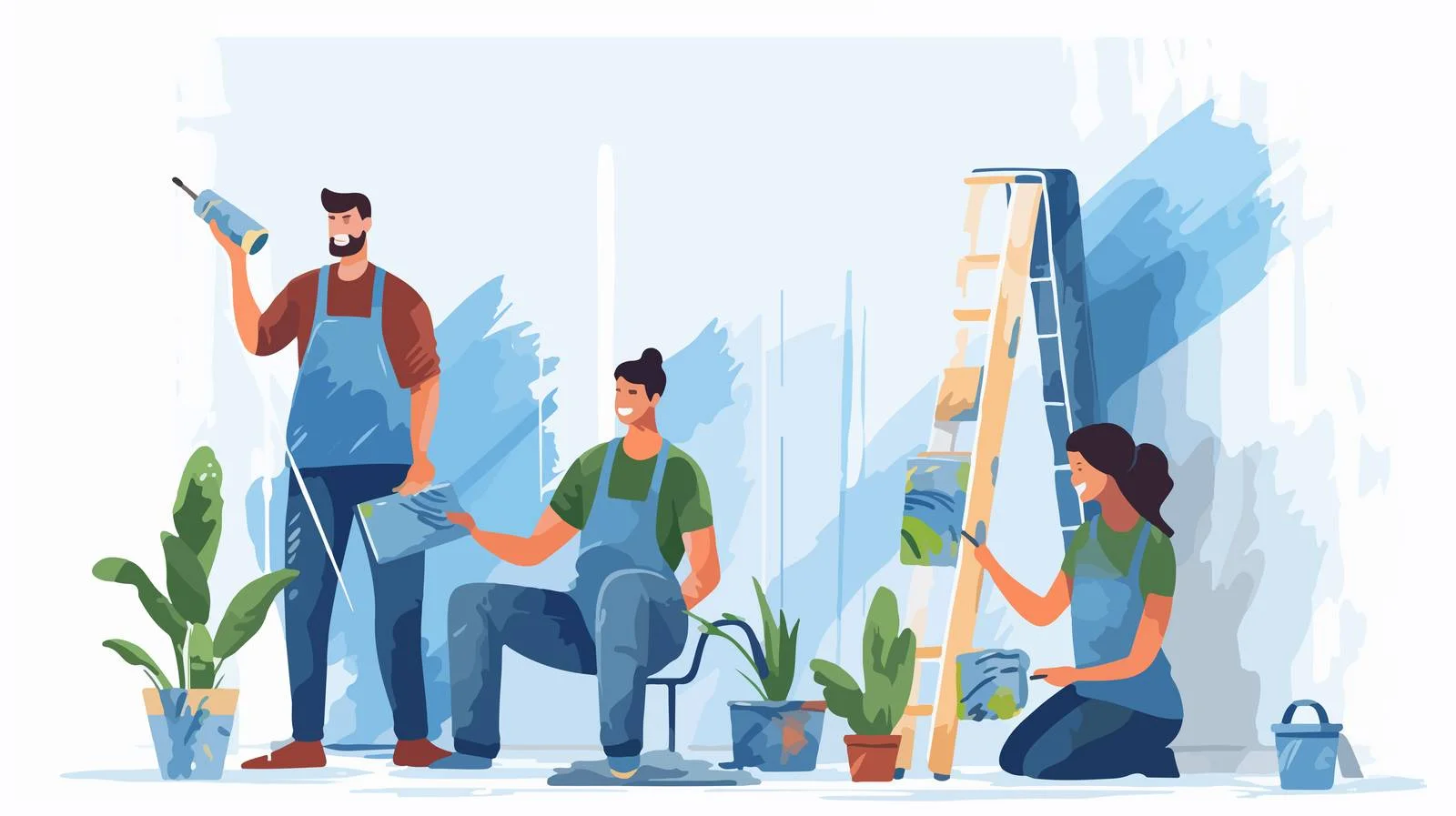 Family Collaboratively Renovating Home: Parents and Kid – free renovating image from Dotvec