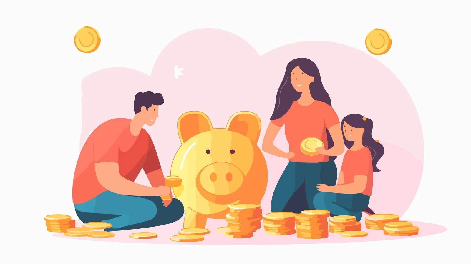 Frugal family consolidating savings together — free download from Dotvec