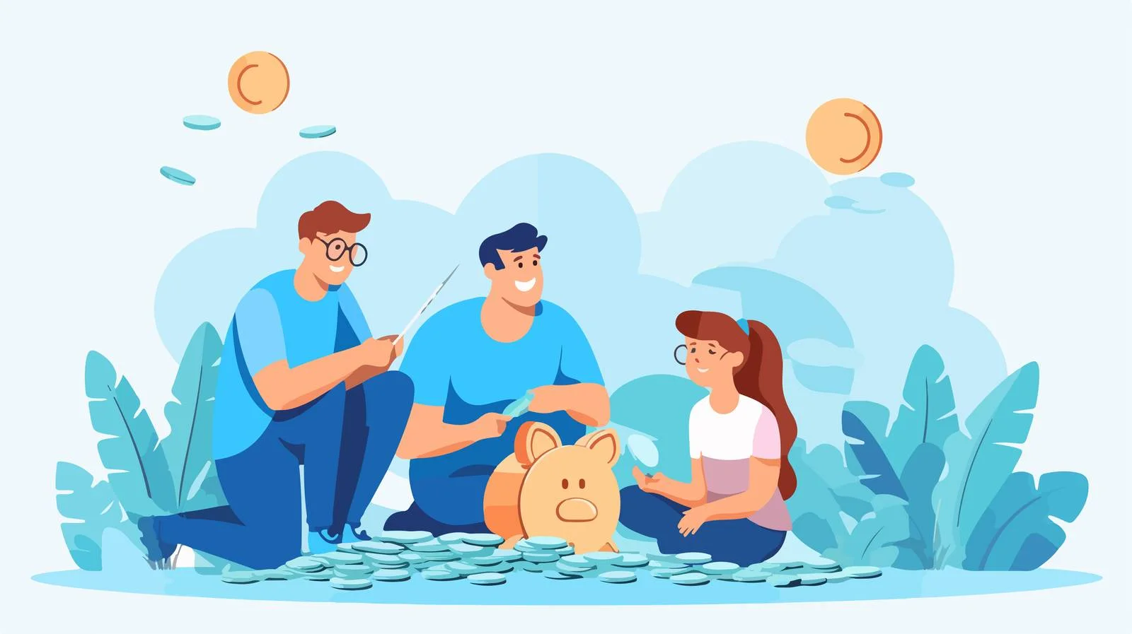 Financially savvy couple budgeting and saving together — free download from Dotvec