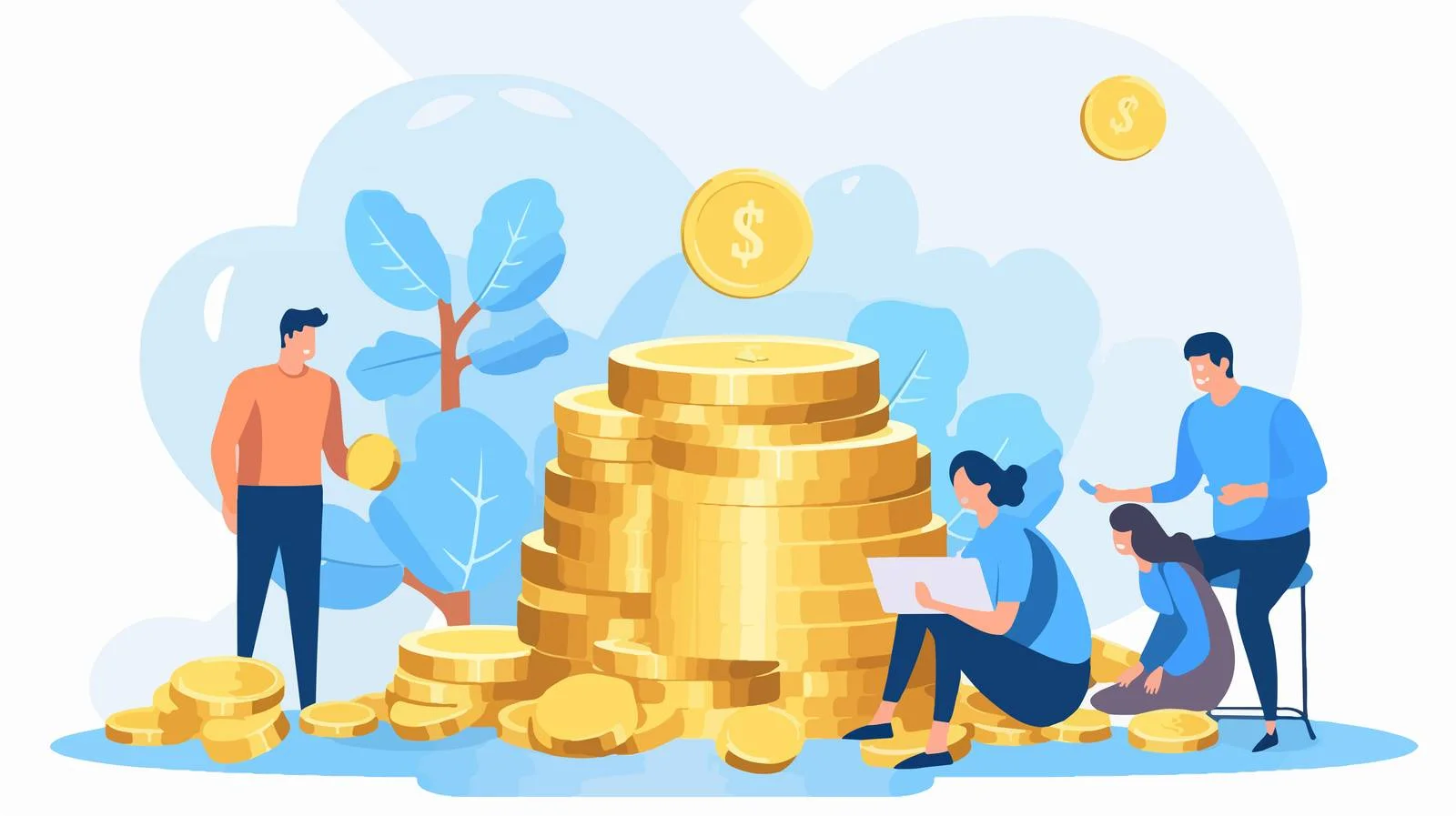 Frugal couple organizing savings collection together — free download from Dotvec