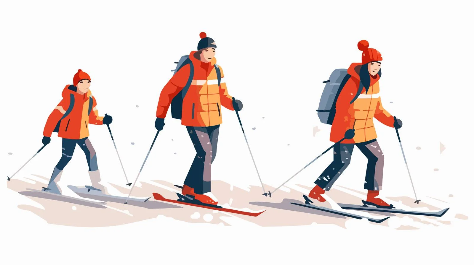 Families Skiing in Unified Flat Vector Scene — free download from Dotvec