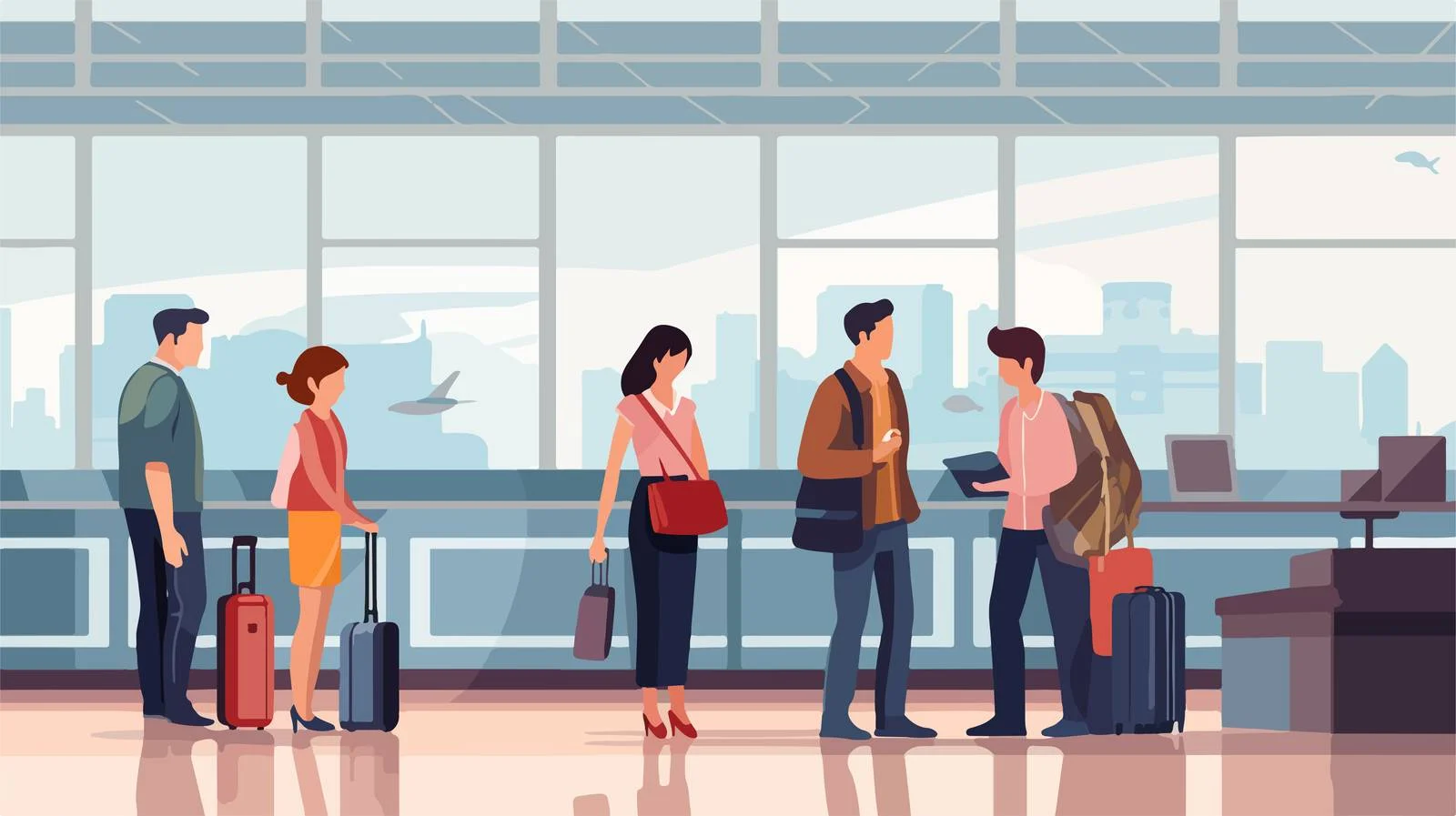Family at Airport Check-In Counter — free download from Dotvec