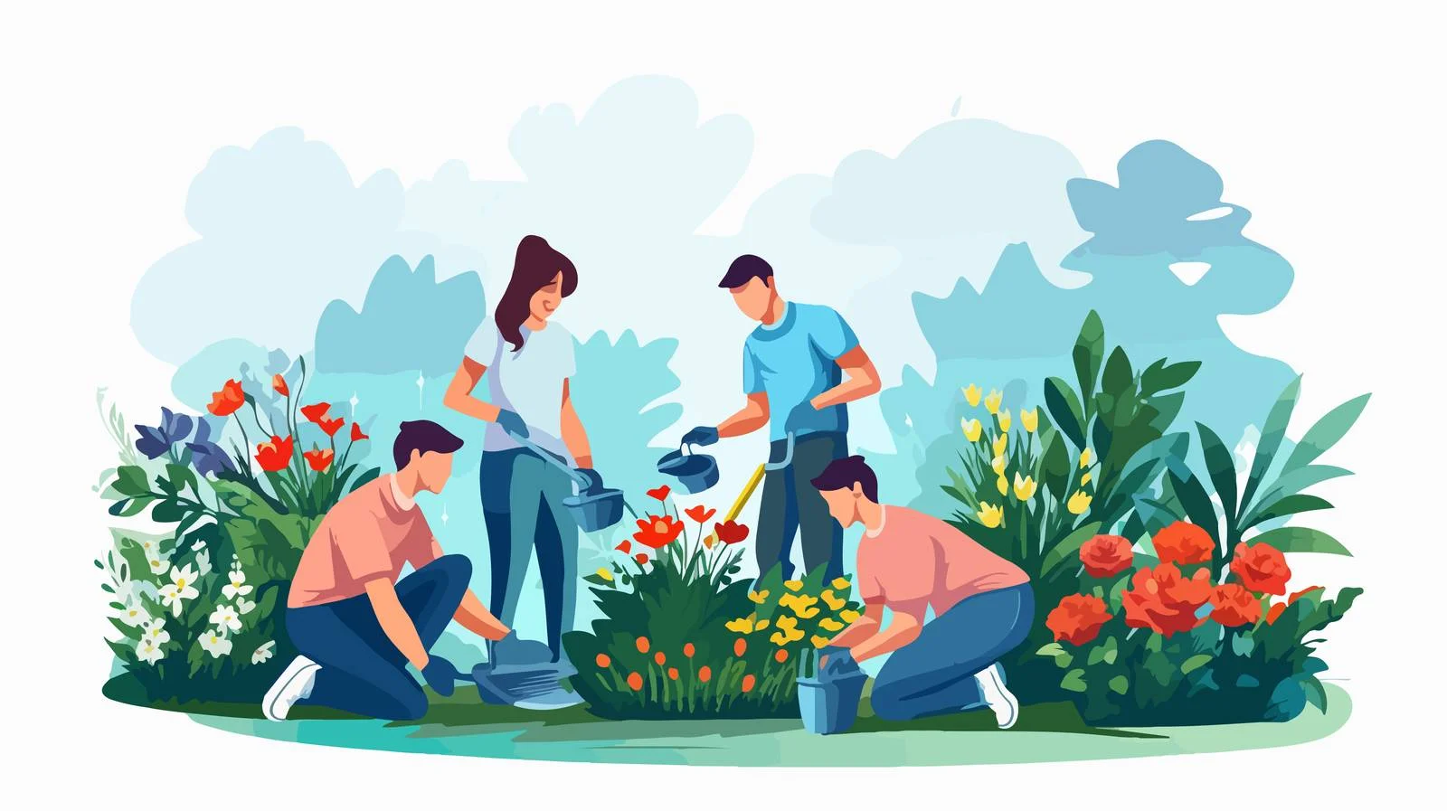 Gardening Family in Home Backyard Setting — free download from Dotvec