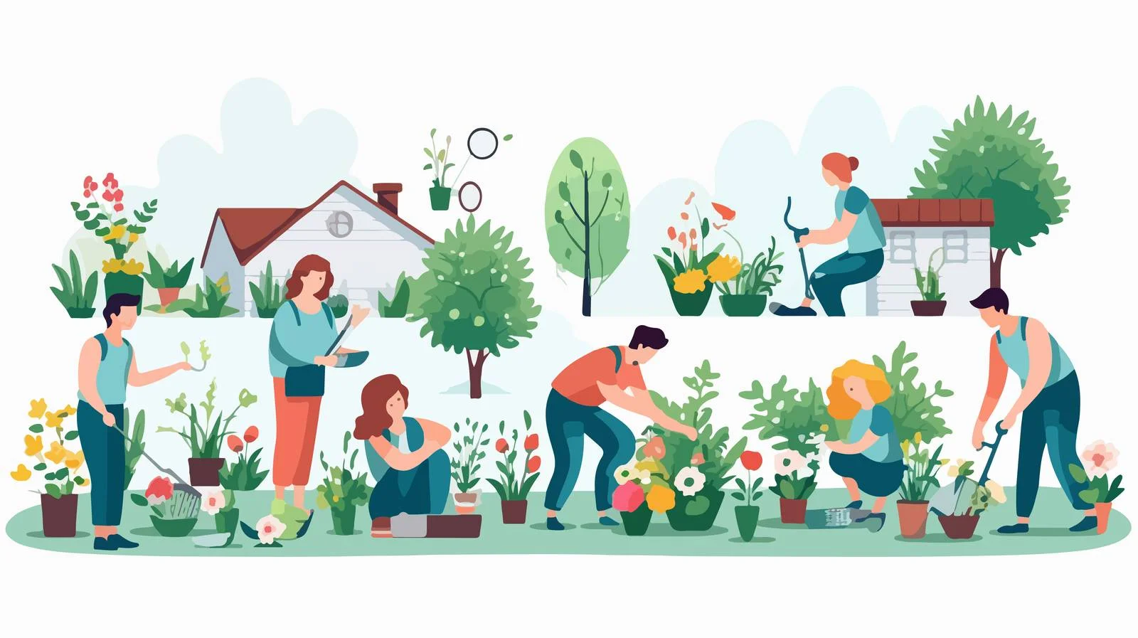 Multigenerational gardening at home backyard scene — free download from Dotvec