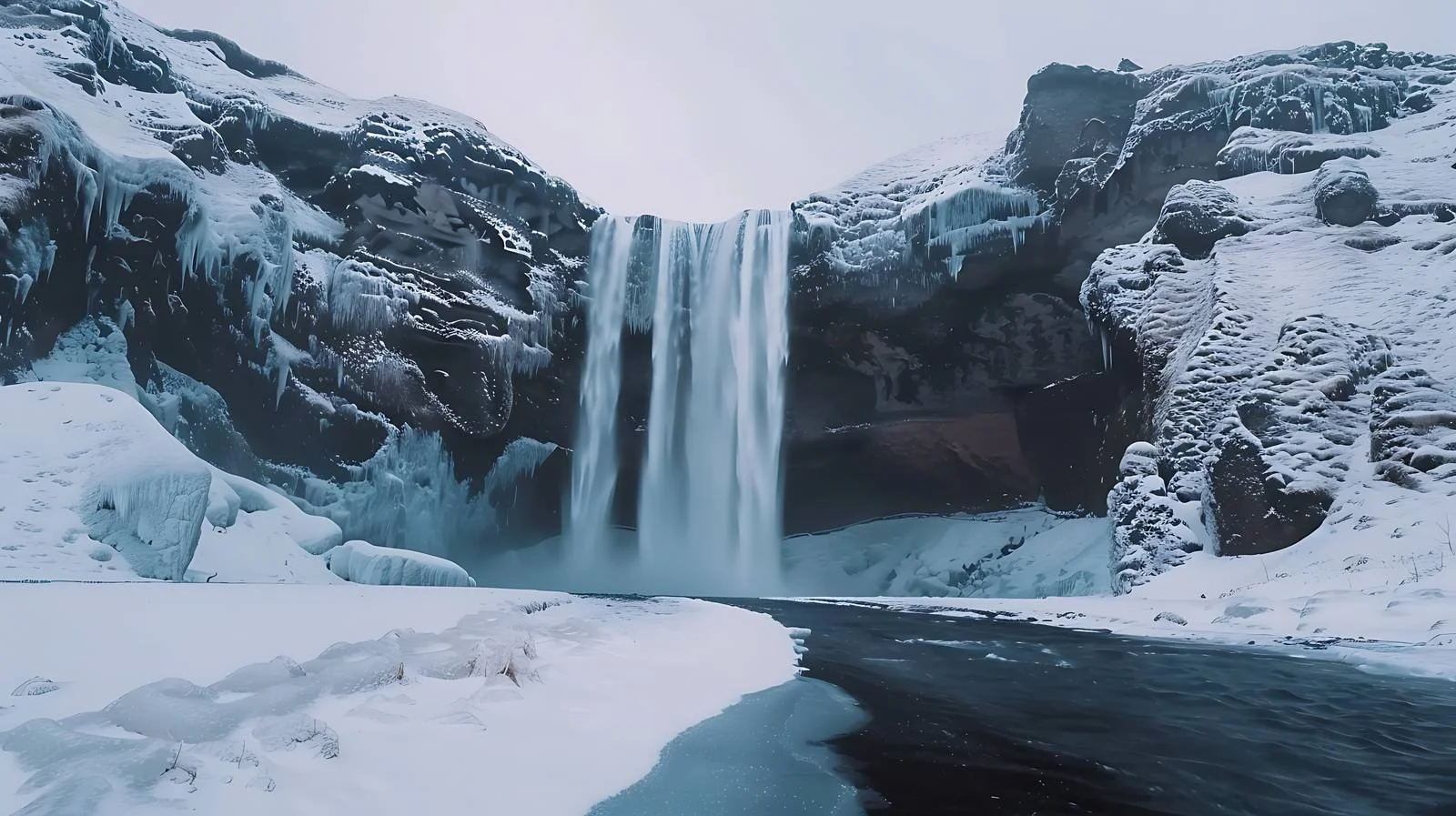 Majestic Seljalandsfoss Waterfall in Winter Wonderland — free download from Dotvec