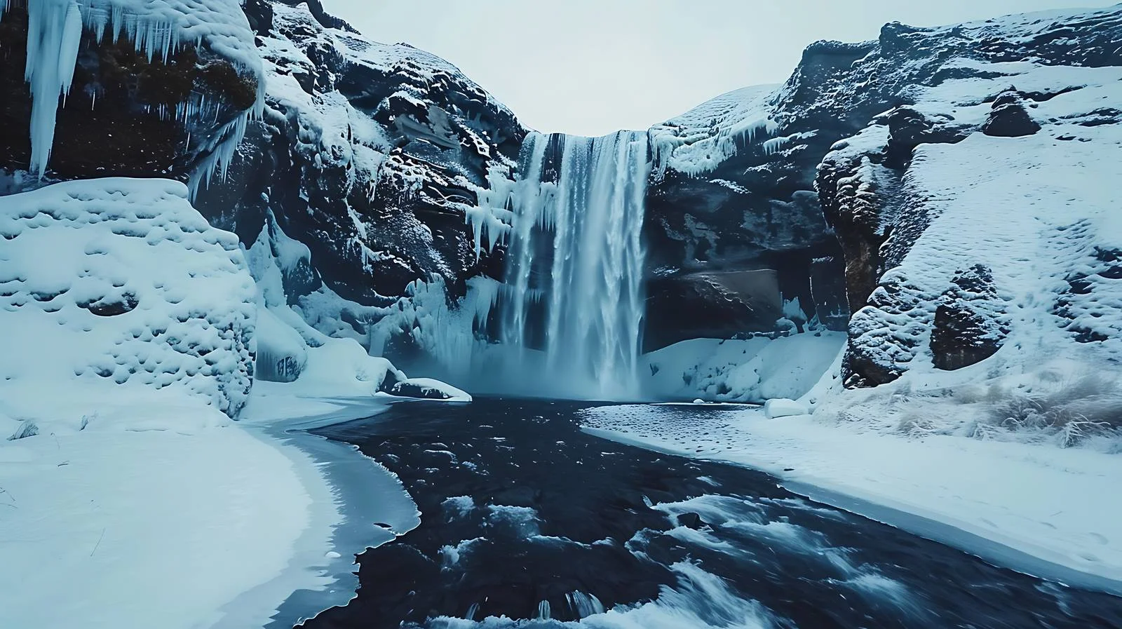 Majestic Seljalandsfoss Waterfall in Iceland Winter — free download from Dotvec
