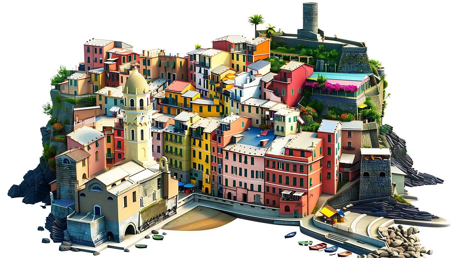 Scenic Vernazza, Italy on White Background — free download from Dotvec