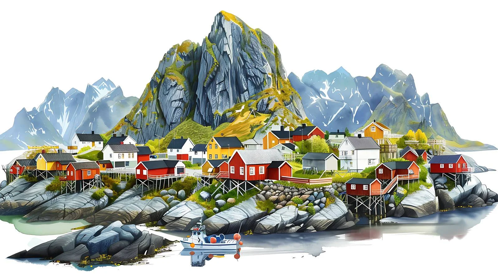 Scenic Hamnoy Fishing Village in Lofoten — free download from Dotvec
