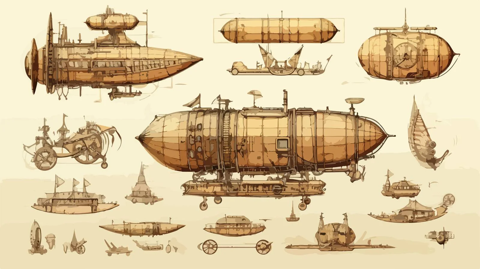 Vintage Steampunk Airship Illustration — free download from Dotvec