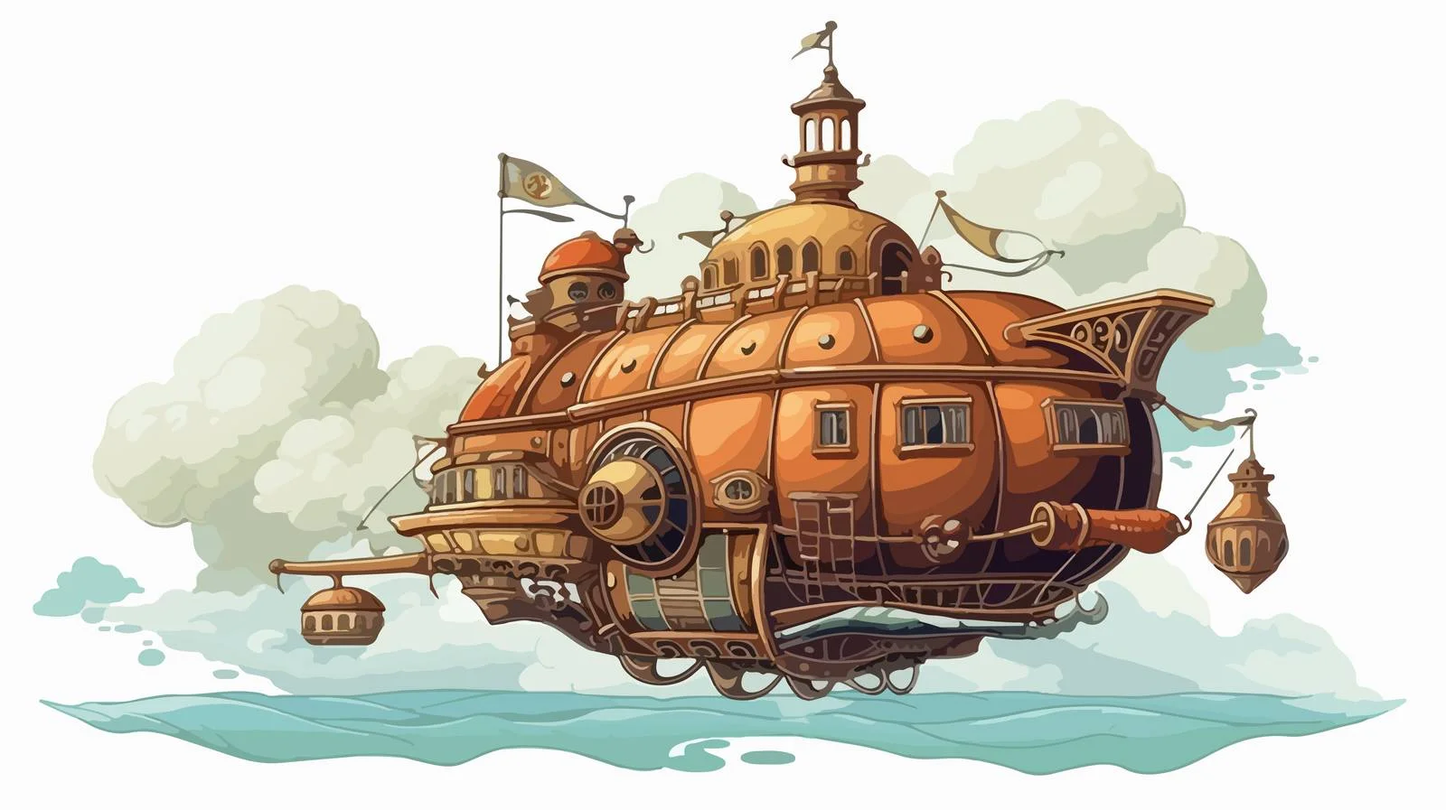 Fantasy Steampunk Airship Flies — free download from Dotvec