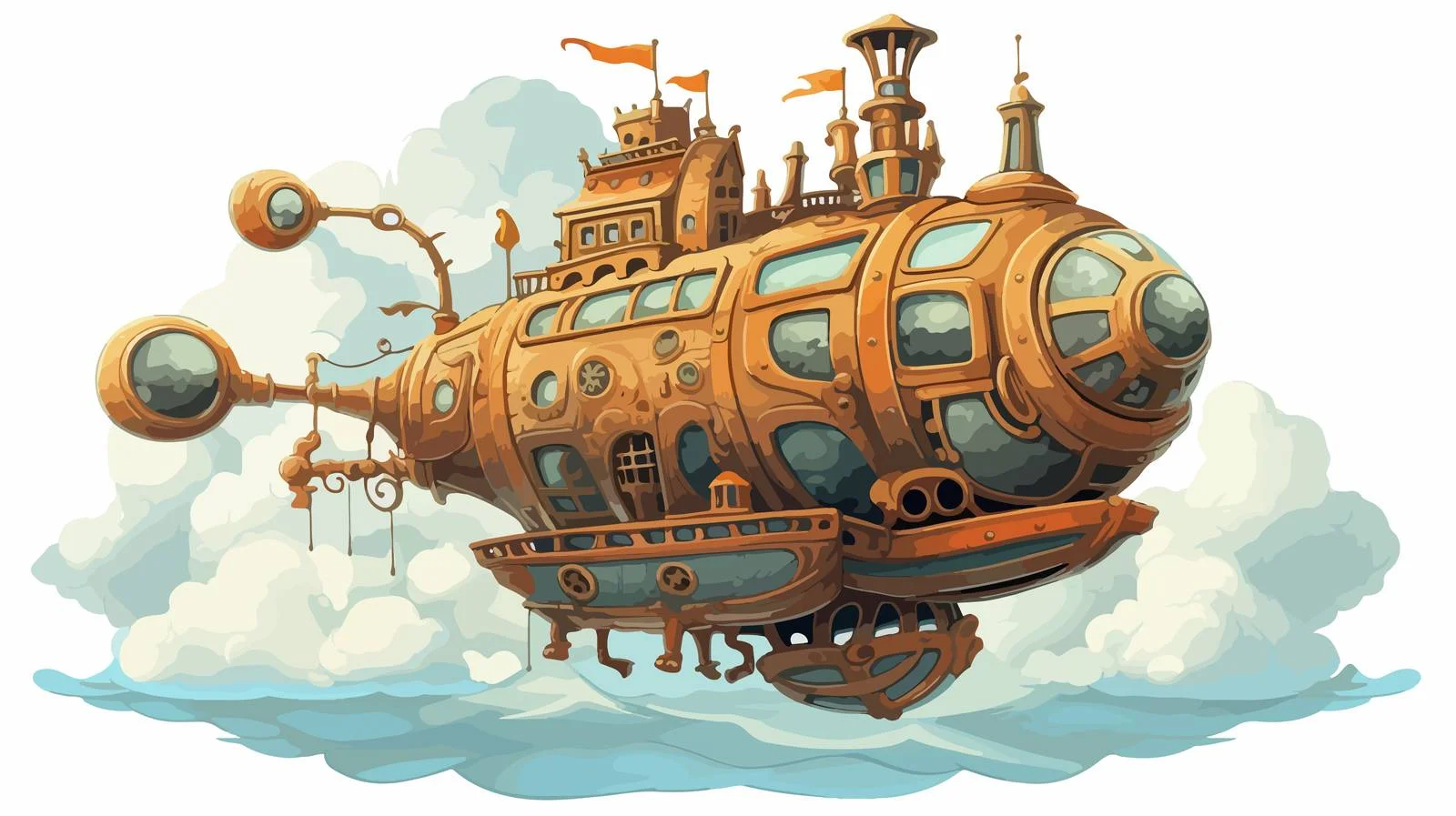 Fantasy Steampunk Airship Flies — free download from Dotvec