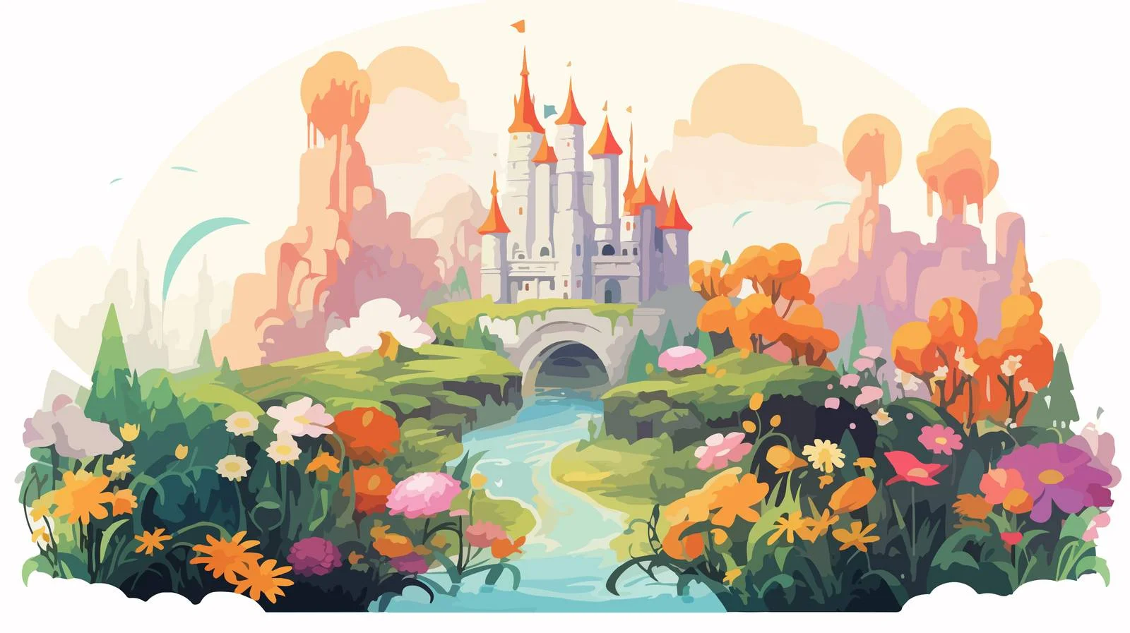 Enchanted Realm Vector Art: Whimsical Landscape — free download from Dotvec