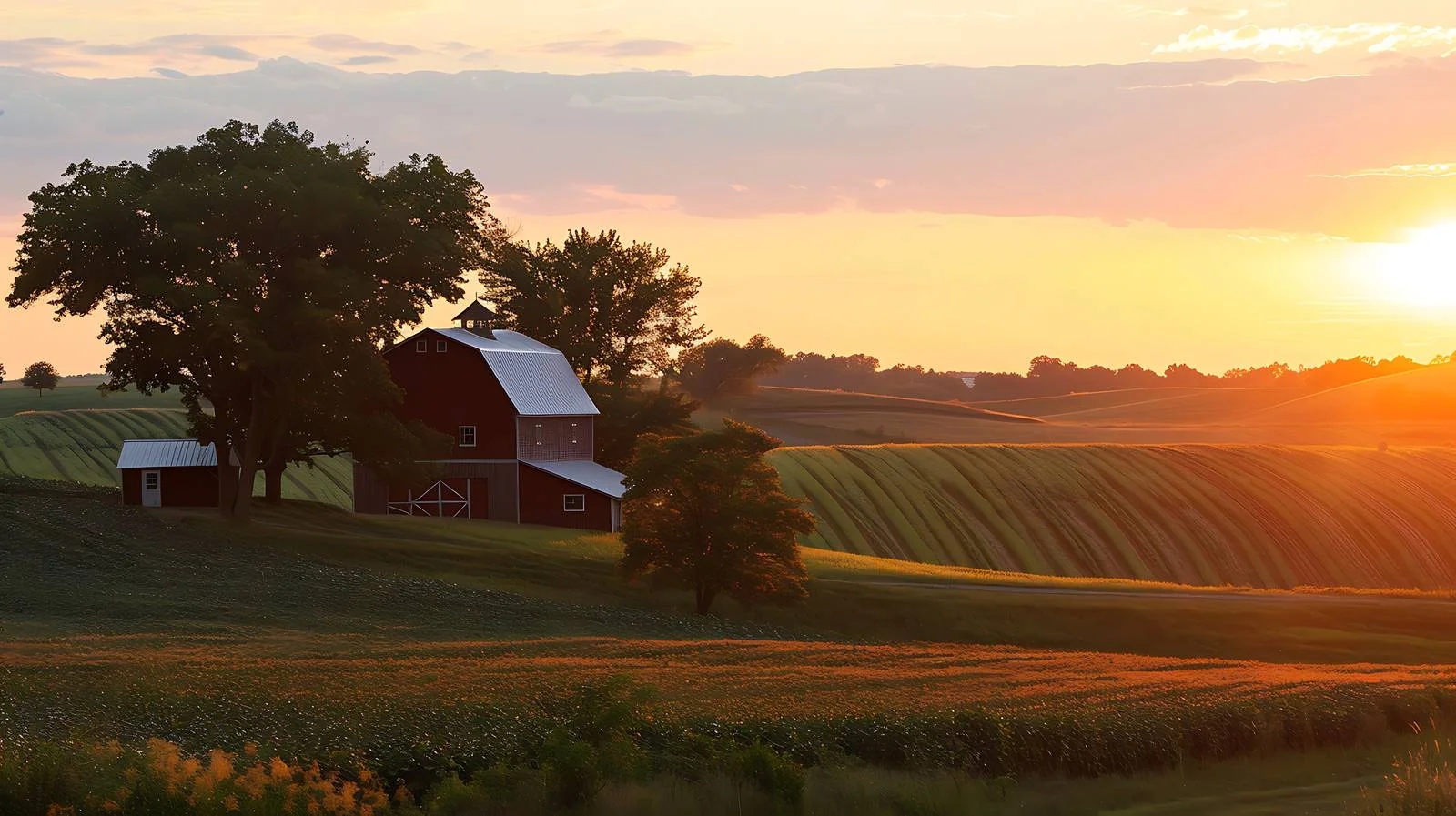 Tranquil Sunset Over Northeastern Farm Fields — free download from Dotvec
