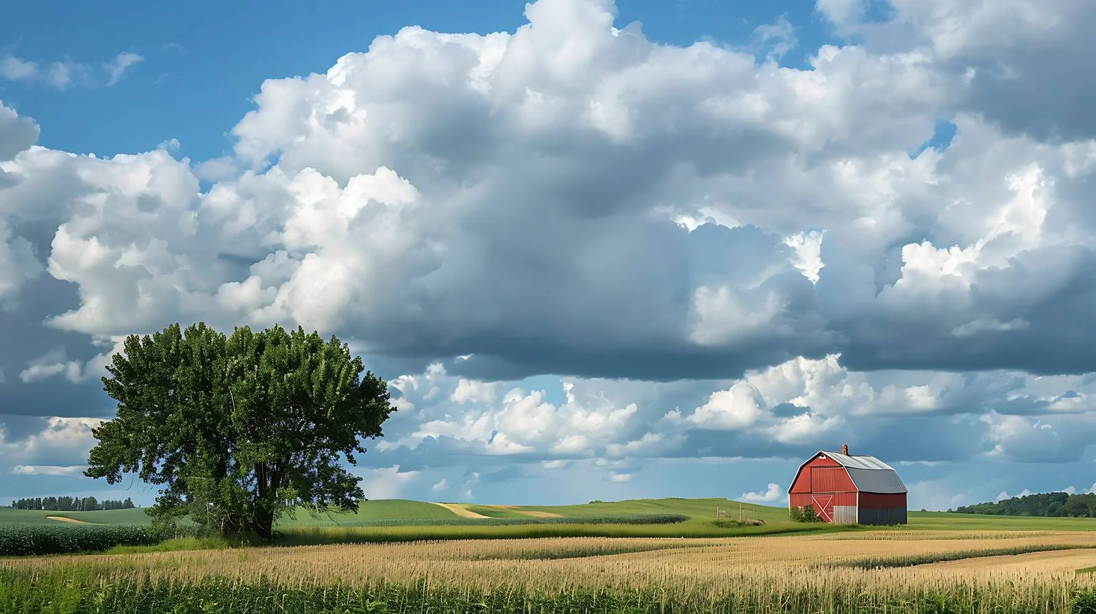 Agricultural landscape under dramatic summer clouds — free download from Dotvec