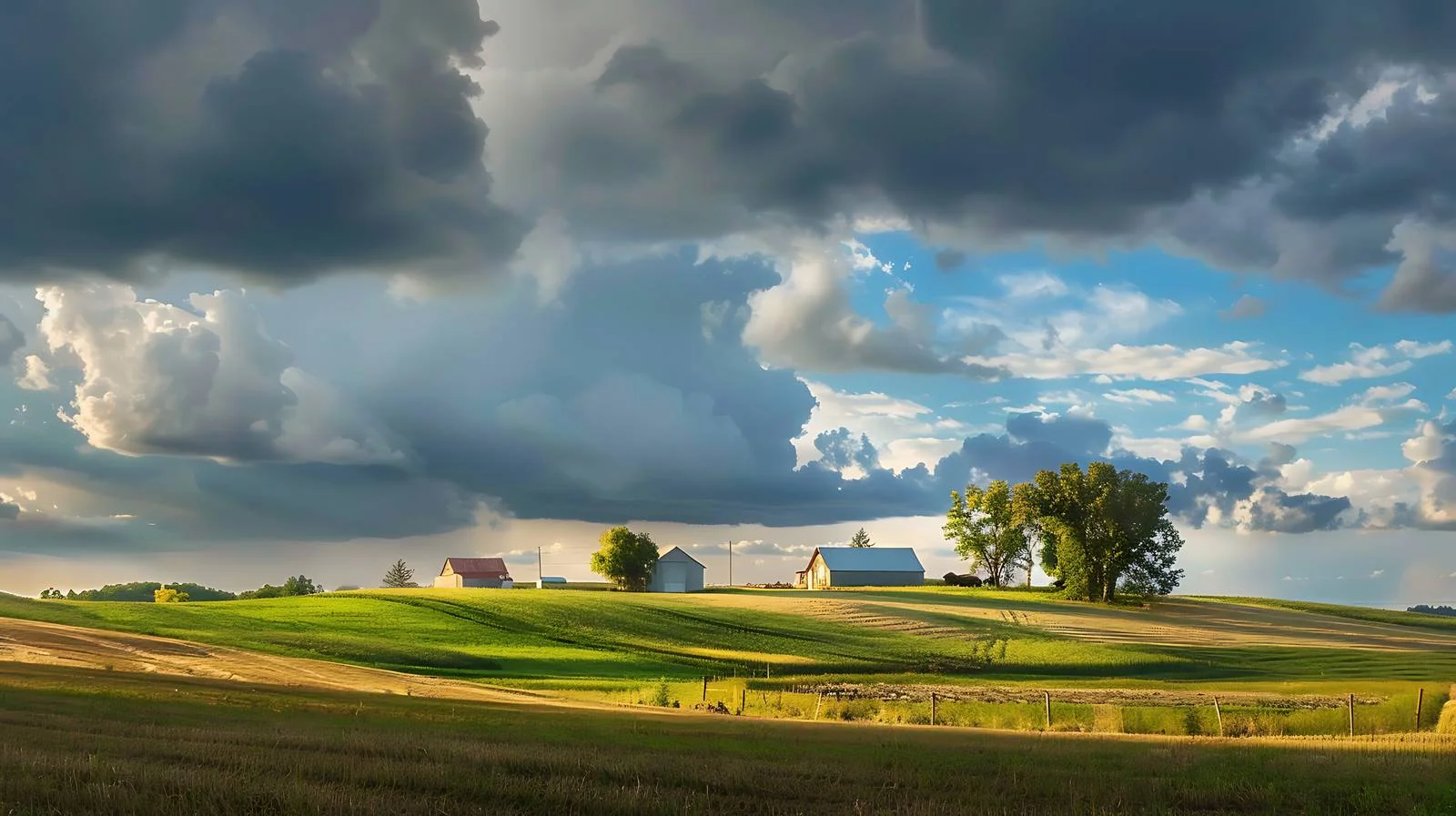Picturesque Farm and Fields Amidst Dramatic Sunset Skies — free download from Dotvec