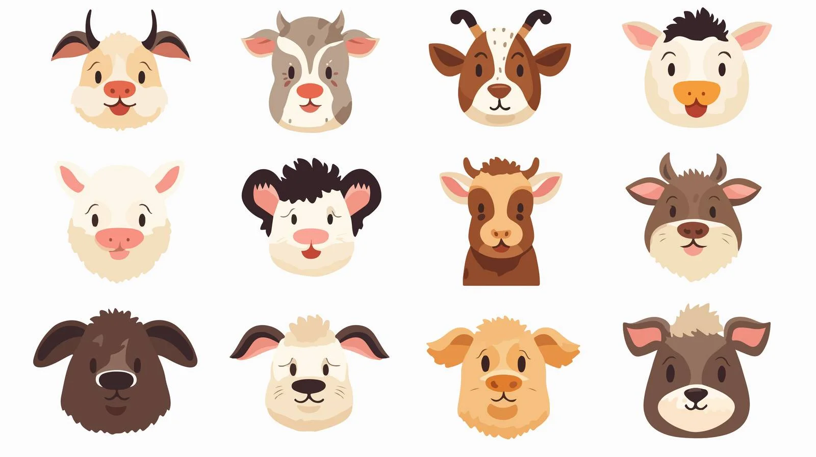 Farm Animal Cartoon Faces for Cooking — free download from Dotvec
